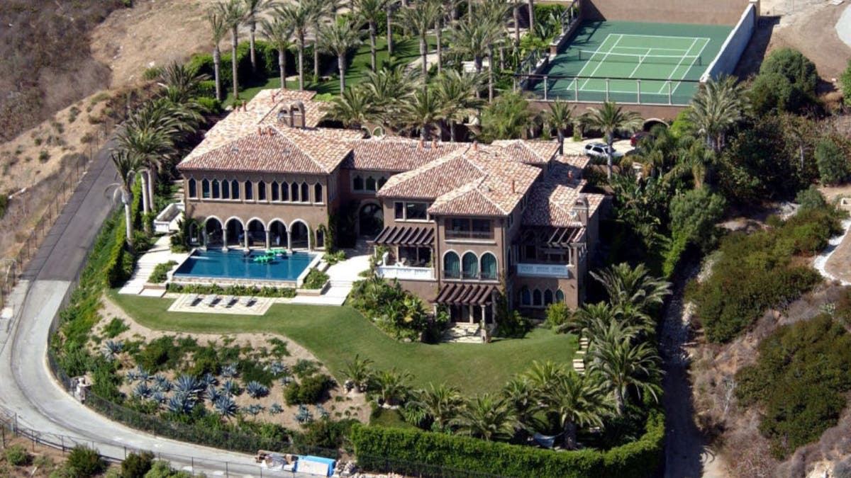 An aerial shot of singer Cher's mansion in Malibu, California.