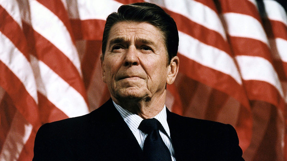 Ronald Reagan with flag