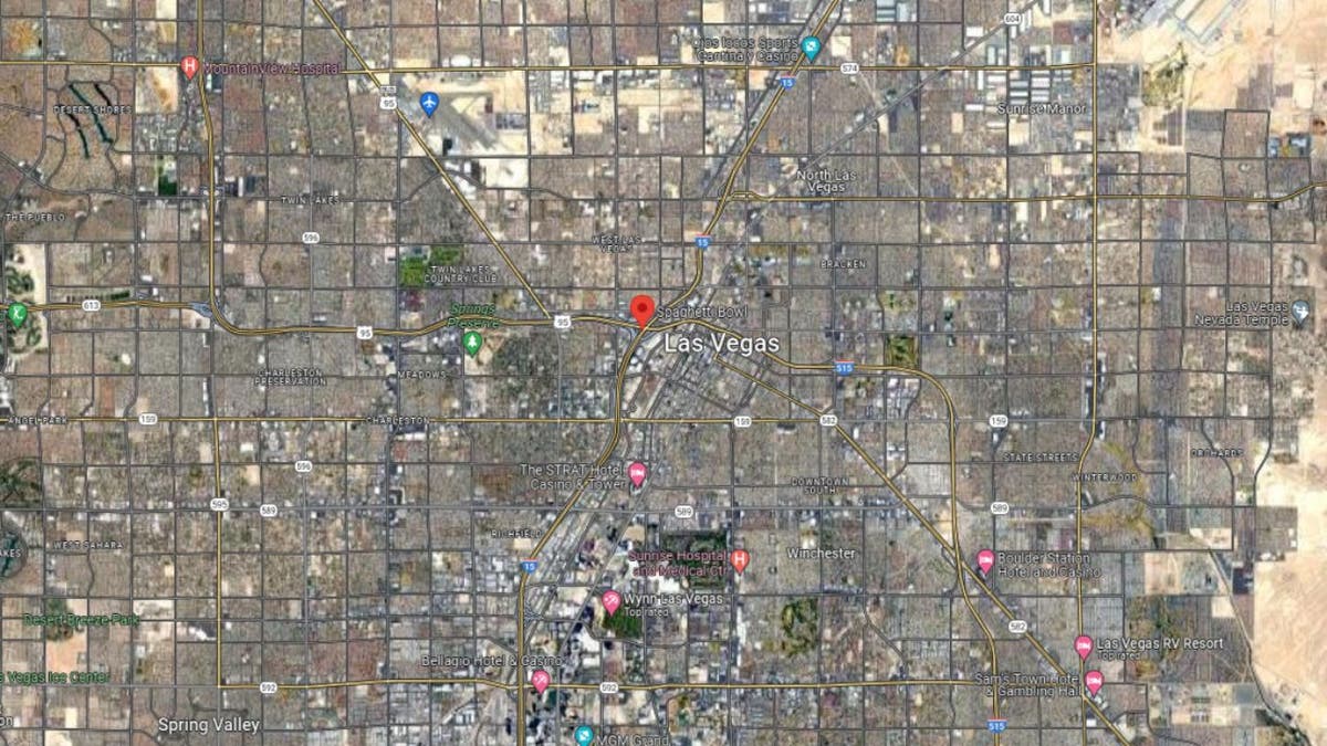 Google Maps image of I-15 near the Spaghetti Bowl in Las Vegas